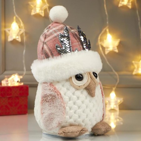 Interior light doll "Owl in a pink hat with deer horns" 25x15x15 cm-2