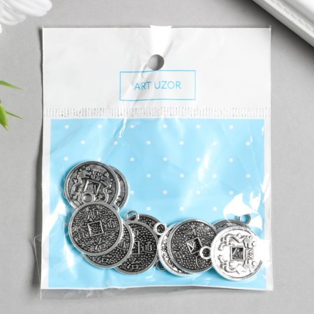Decor for creativity Metal "Chinese coin with dragons" silver 2.3x1.9 cm-3