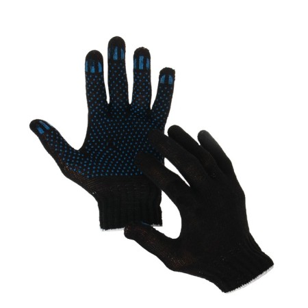 Garden gloves, x/b, knitting grade 7, 3 threads, size 9, with PVC dots, black
