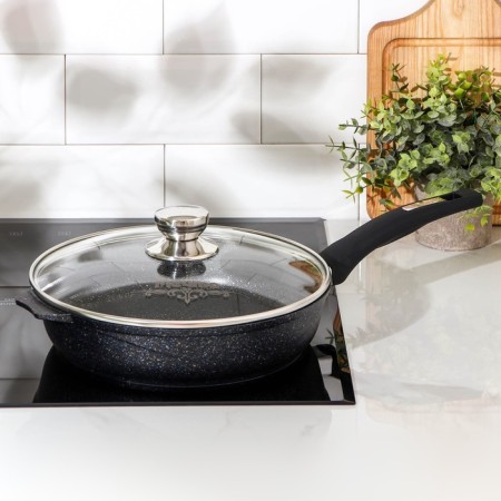 Granite Star pan, d = 26 cm, glass cover, anti -stick coating, black color-5