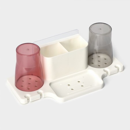 Holder for toothbrushes wall, with 2 glasses on Velcro, 31 × 9 × 14 cm, white color-2