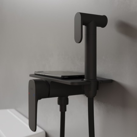 Hidden installation mixer with hygienic shower Iddis Axes, shelf, black-2