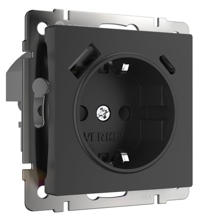 The socket w1171708 with grounding, curtains and USB, type A+C, black