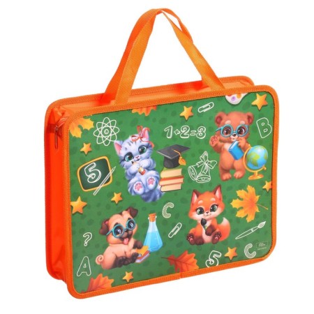 Folder with A4 handles, 330 x 260 x 75 mm, plastic, pens, calligrata "animals"-1