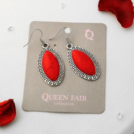 Earrings "Nutel" Ellipse, red color in black silver-2