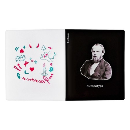 Subject notebook, 48 sheets, ruler, literature Erichkrause "Persons", Plastic Cover Silkography, Bloc Offset Beliac 100%, Info-block-2
