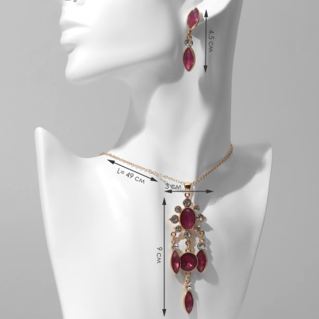 Set 2 objects: earrings, pendant "kaleidoscope", white-violet color in gold, 48 cm-1