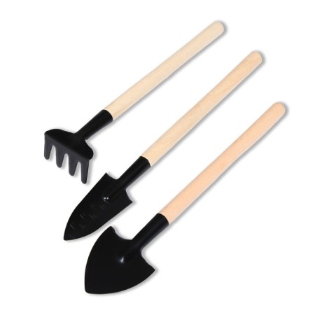A set of garden tools, 3 objects: rake, 2 blades, length 24 cm, wooden handles, Greengo