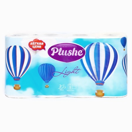Plushe Light, white toilet paper, 2 layers, 8 rolls