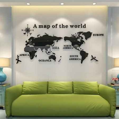 Interior stickers "World Map", mirror, decor on the wall, panel 54 x 120 cm-2