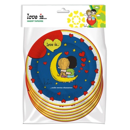 A set of paper plates "Love is" blue, 6 pieces, 180 mm-1