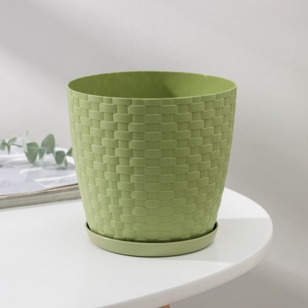 Pot for flowers with a paradon "Rotan", 1.2 l, olive color-1