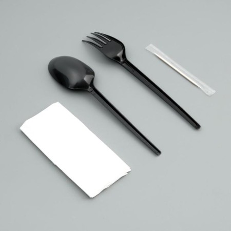 A set of disposable dishes "Fork, spoon, napkin. Bum., Toothpick" Black, 16.5 cm-1
