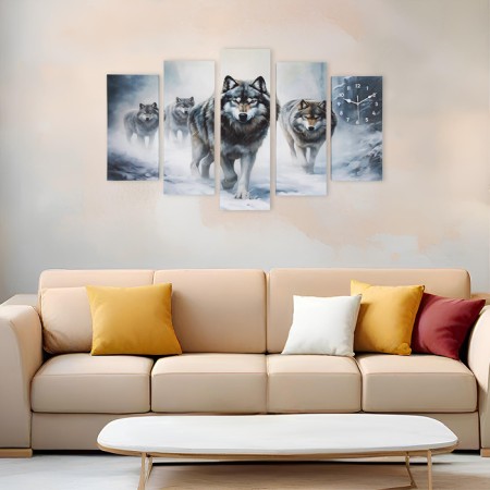 Carty watch Wall Modular Wolves, silent, 80 x 140 cm-1