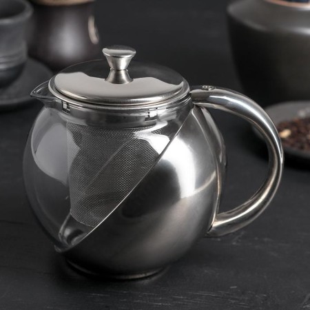 Glass teapot with metallic sieve "metallic", 500 ml