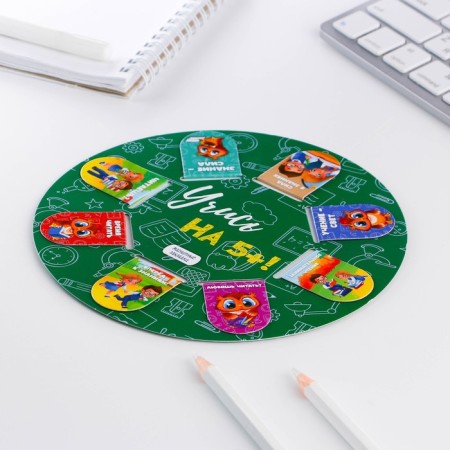 A set of magnetic bookmarks 8 pcs on a round substrate "School"-1