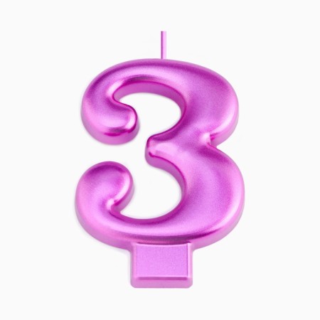 Candle for the Cake "European Giant", a number 3, 7 cm, purple metallic-2