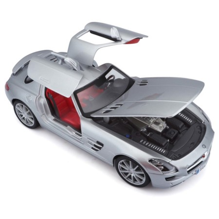 MASTO Die-Cast Mercedes-Benz Sls AMG machine, opening doors, 1:18, silver color-6