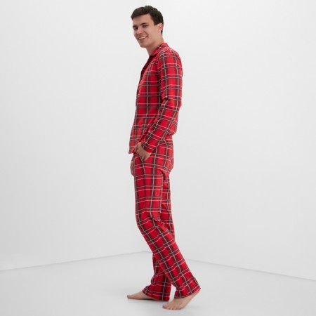 Pajama New Year's male kaftan "cage", red color, size 54-2