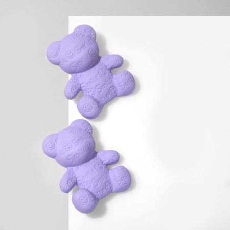 Earrings plastic "bears" with emoticons, lilac color-1
