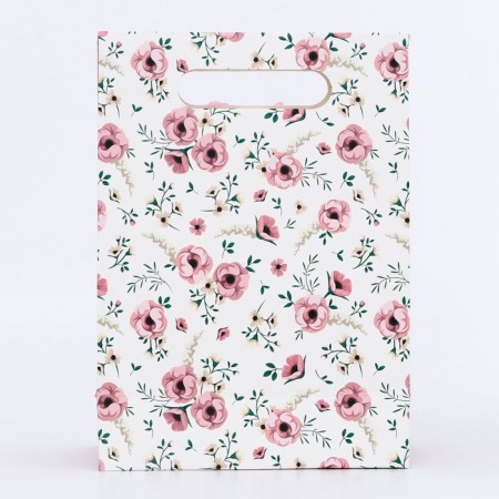 Gift box-package, packaging with a cut handle, "pink flowers", 19 x 9 x 27 cm-1