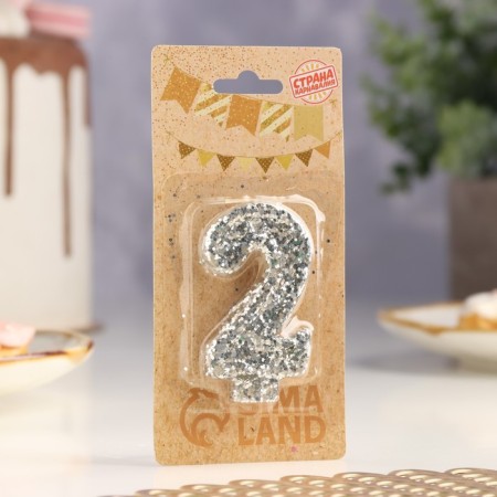 Candle in the cake "Square", number "2", silver, 6.5x4-2
