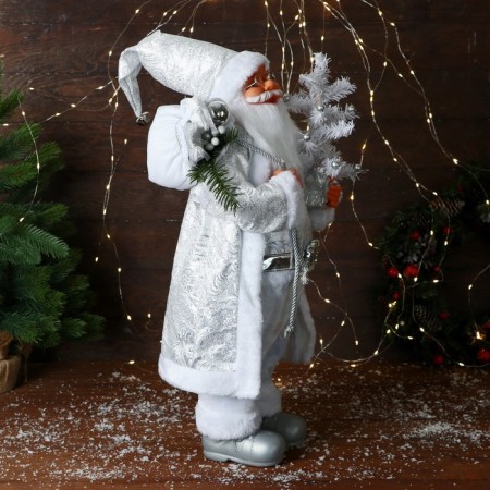 Santa Claus "with a Christmas tree with balls and gifts" 60 cm, silver-1