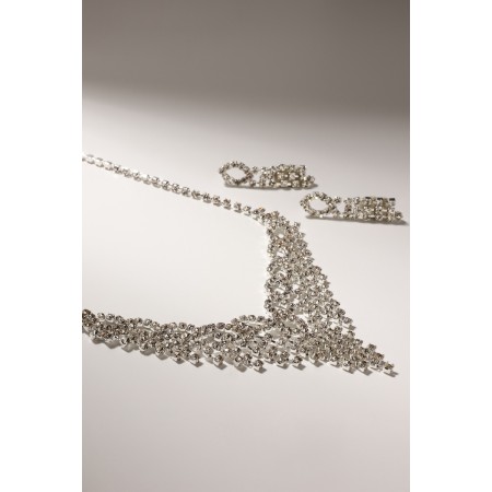 Set 2 objects: earrings, an “shine” necklace, white color in silver, 45 cm-1
