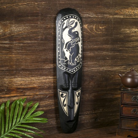 Mask Wall tree "Aboriginal with a standing elephant" 3x12x50 cm-1