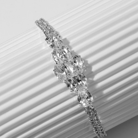 Bracelet with rhinestones "Zircon" Izk, pattern, white color in silver, 15cm-5