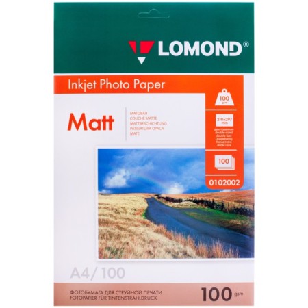 Photo paper for jet print A4, 100 Lomond sheets, 100 g/m2, bilateral, matte (0102002)