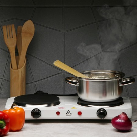 Electric tile Luazon LHP-005, 2 burners, 2000 watts, heater disk, white
