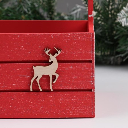 New Year. Kashpo wooden 25x15x30 cm "Deer", Red-2
