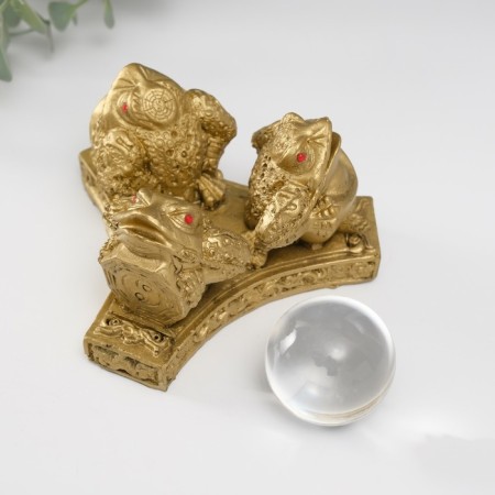 NECSK Polystone for bronze "3 toads with crystal" 6.5x12x12 cm-4