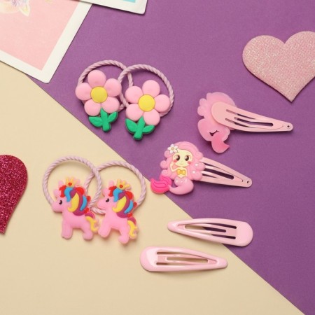 Hair set "vanilla" (4 elastic bands, 4 invisible) mermaids, pink-2