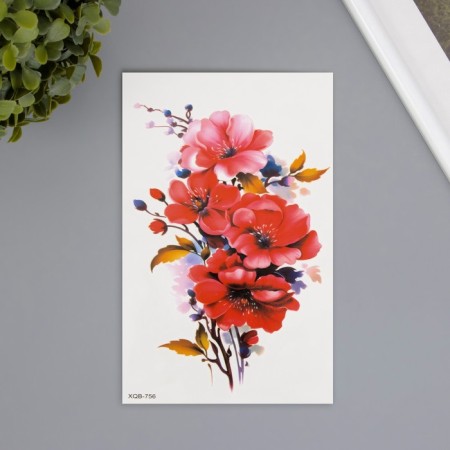 Tattoo on the body color "branch with red flowers" 11.4x21 cm
