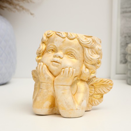 Figure pot "Dreaming Angel" 12x8x12cm, gilding