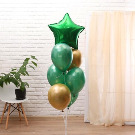 Bouquet of balls “Happy holiday”, set 7 pcs., Green color, gold-1