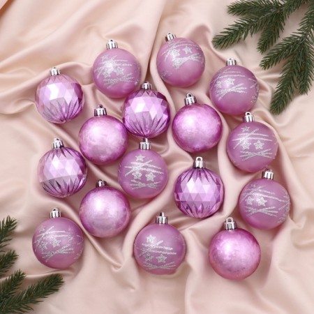 Set of balls plastic D-6 cm, 16 pcs "Laurent Assorted" Lilac