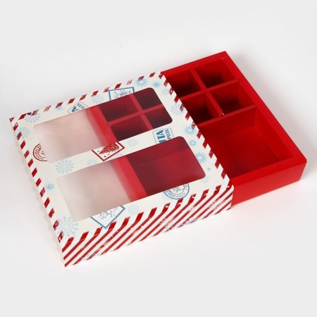 New Year. Box for 8 sweets and chocolate, with the Window "New Year's Post", 17.7 x 17.8 x 3.8 cm, confectionery packaging-4