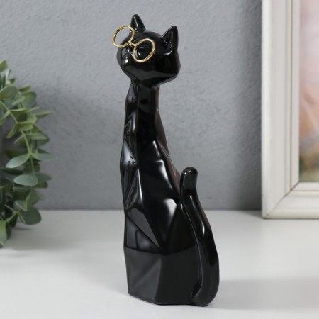 Сувенир керамика "Чёрный кот в очках, сидит" грани 19,5х5,5х8,5 см-3