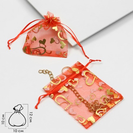 Gift bag "hearts", 10 × 12, red color with gold