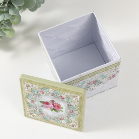 Casket Metal Square "Roses and Ornaments" of the line 9x9x9 cm-3