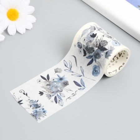 Sticky tape paper "gray-blue flowers" width 5.4 cm winding 3 m 5.4x3.8x3.8 cm-1