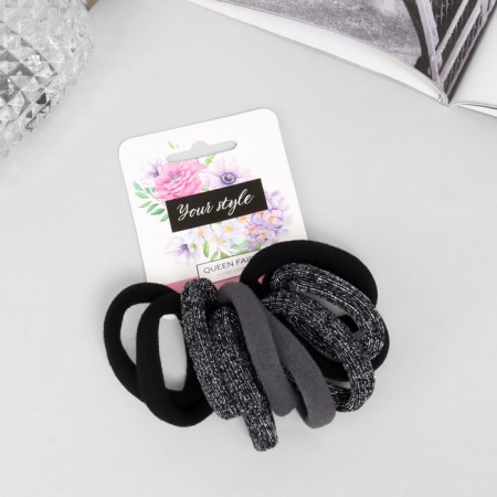Hair elastic band "Cindy" (set 10 pcs) fog, 4.5 cm, gray-black