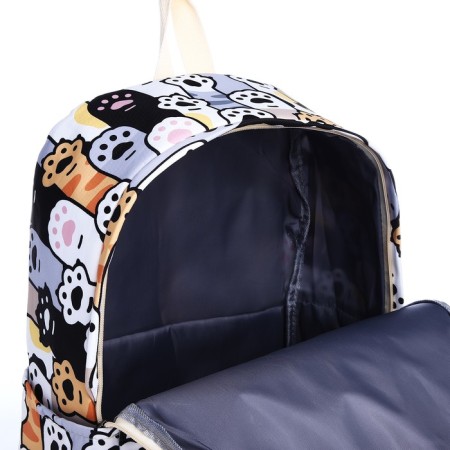 School backpack from textiles on a zipper, 3 pockets, pencil case, colorful/gray color-7