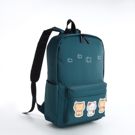Young backpack from textiles on a zipper, waterproof, 4 pockets, green color-2