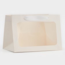Пакет подарочный с широким дном и окном 20 × 14 × 13,2 см, белый