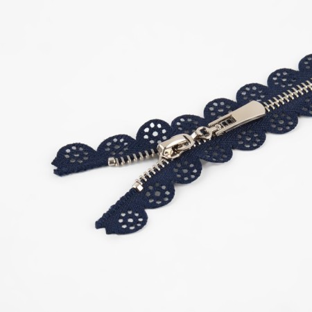 Metal zipper, No. 3, non-proceeding, automatic lock, 60 cm, dark blue color/nickel-1