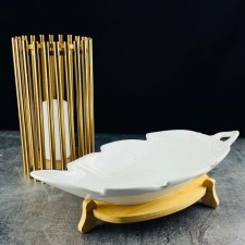 Блюдо Lenardi Bamboo, на подставке, фарфор, длина 37 см